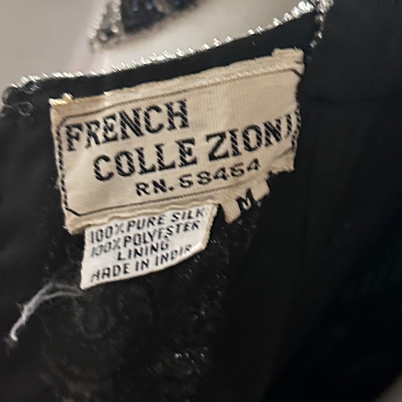 Vintage FRENCH COLLEZIONI silver sequin black silk gown, heavily beaded. - Picture 8 of 12